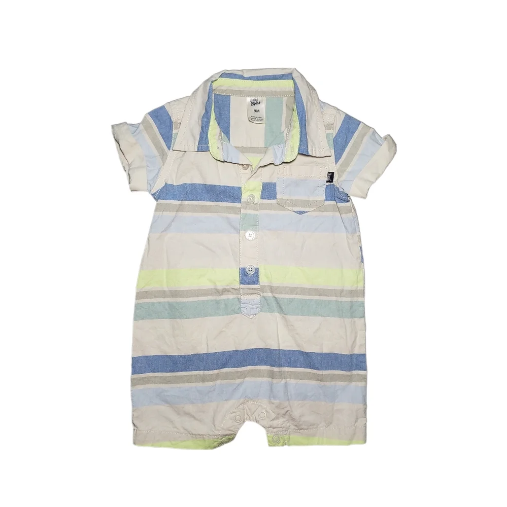 Osh Kosh B'Gosh 9m Baby Boy Striped Shirt Romper Outfit